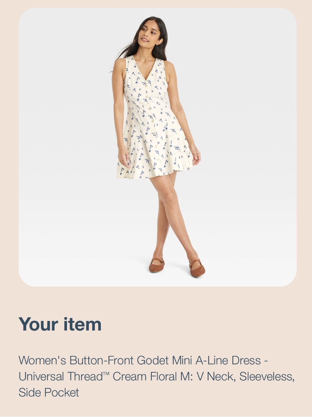 Universal Thread Cream Mini Dress with Blue Floral Print Accents